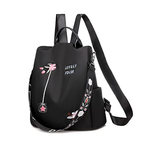 NICOLE & DORIS Mode Rucksack Damen Anti Diebstahl Rucksack Frauen Rucksack Schulrucksack Reise Damenrucksäcke Cityrucksack Rucksackhandtaschen mit Stickerei Blume Schwarz von NICOLE & DORIS