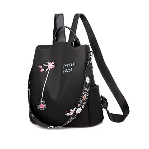 NICOLE & DORIS Mode Rucksack Damen Anti-Diebstahl Schulrucksack Reise Damenrucksack Cityrucksack Mit Stickerei Blume Schwarz von NICOLE & DORIS