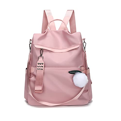 NICOLE & DORIS Mode Rucksack Damen Anti Diebstahl Rucksack Nylon Leichtgewicht Rucksackhandtaschen Daypack Frauen Cityrucksack Schulrucksack Reiserucksack mit Bommel Rosa von NICOLE & DORIS