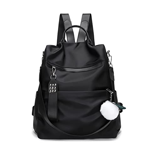 NICOLE & DORIS Mode Rucksack Damen Anti Diebstahl Rucksack Nylon Leichtgewicht Rucksackhandtaschen Daypack Frauen Cityrucksack Schulrucksack Reiserucksack mit Bommel Schwarz von NICOLE & DORIS