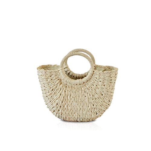 NICOLE&DORIS Neue Frauen Handtasche Stroh Tasche Griff Tasche Sommer Strandtasche Rattan Woven Handtasche für die Dame Beige von NICOLE & DORIS