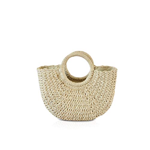 NICOLE&DORIS Neue Frauen Handtasche Stroh Tasche Griff Tasche Sommer Strandtasche Rattan Woven Handtasche für die Dame Beige von NICOLE & DORIS