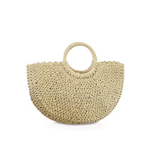 NICOLE&DORIS Neue Frauen Handtasche Stroh Tasche Griff Tasche Sommer Strandtasche Rattan Woven Handtasche für die Dame Beige von NICOLE & DORIS