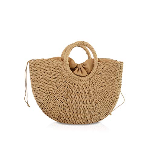 NICOLE&DORIS Neue Frauen Handtasche Stroh Tasche Griff Tasche Sommer Strandtasche Rattan Woven Handtasche für die Dame Khaki von NICOLE & DORIS