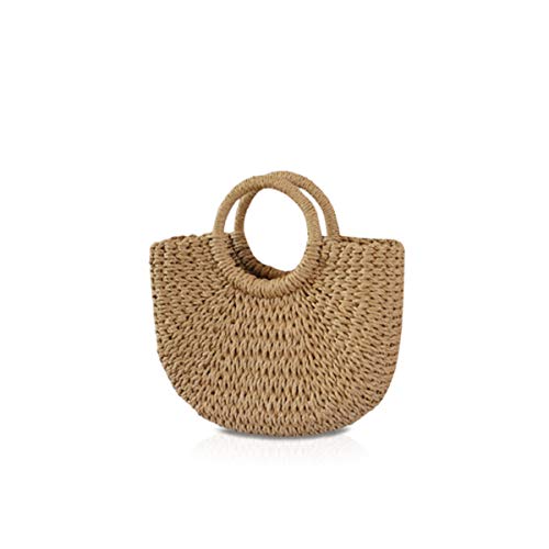 NICOLE&DORIS Neue Frauen Handtasche Stroh Tasche Griff Tasche Sommer Strandtasche Rattan Woven Handtasche für die Dame Khaki von NICOLE & DORIS