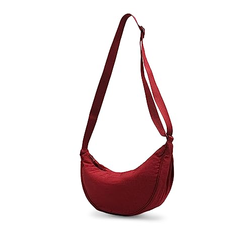 NICOLE & DORIS Nylon Crossbody Bag Damen Umhängetasche Hobo Schultertasche Nylon Satchel Tasche Leichte Messenger Bauchtasche Kuriertaschen für Schule Shopper Reise Burgunderrot von NICOLE & DORIS