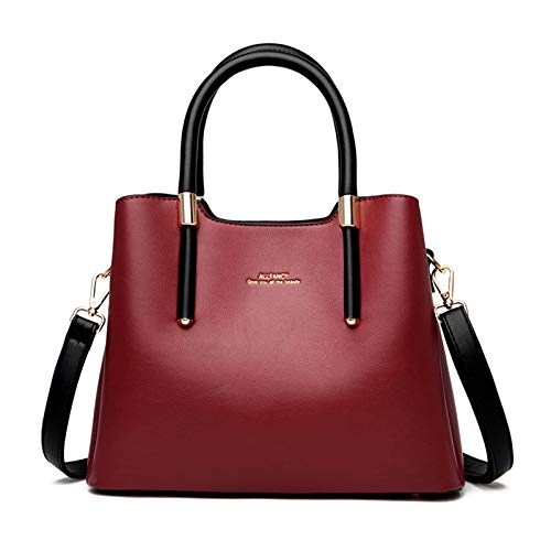 NICOLE & DORIS Reißverschluss Handtasche Damen Schultertasche Shopper PU Leder Umhängetasche Elegant Henkeltasche Designer Taschen Rot von NICOLE & DORIS