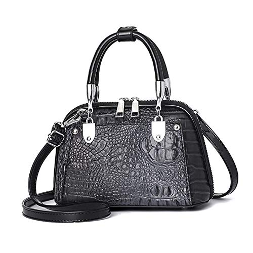 NICOLE & DORIS Retro Handtasche für Frauen Schultertaschen Klassische Krokodil Umhängetasche PU Leder Henkeltasche Shopper Tasche Dunkelgrau von NICOLE & DORIS