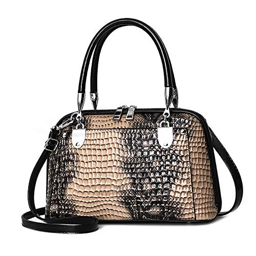 NICOLE & DORIS Retro Handtasche für Frauen Schultertaschen Klassische Krokodil Umhängetasche PU Leder Henkeltasche Shopper Tasche Khaki A von NICOLE & DORIS