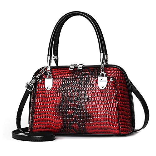 NICOLE & DORIS Retro Handtasche für Frauen Schultertaschen Klassische Krokodil Umhängetasche PU Leder Henkeltasche Shopper Tasche rot von NICOLE & DORIS