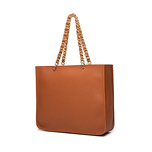 NICOLE & DORIS Retro Tasche mit Kette Handtasche Damen Gross Schultertasche Shopper Weiche Ledertasche Einfache Tote Tasche Mode Frauen Umhängetasche Khaki von NICOLE & DORIS