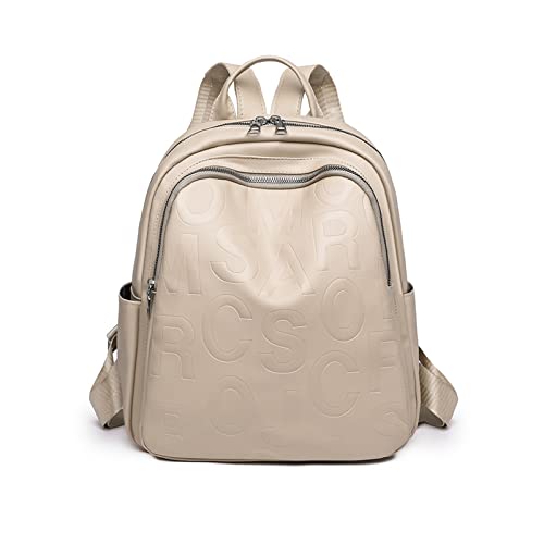 NICOLE & DORIS Rucksack Damen Elegant Groß Rucksäcke PU Leder Wasserdichter Schulrucksack Casual Daypack Modern Cityrucksack Frauen Einfach Rucksack Beige von NICOLE & DORIS