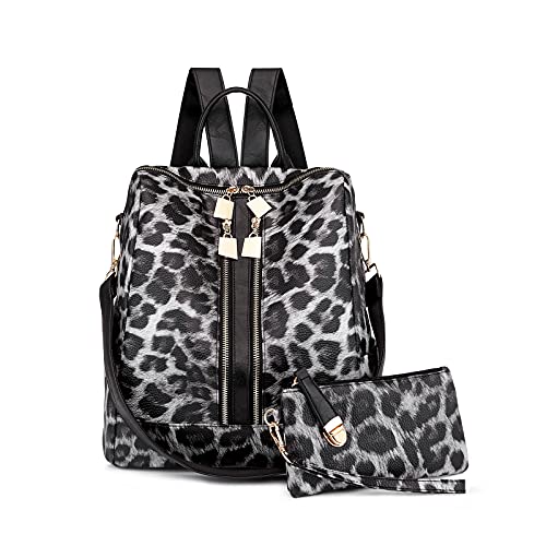 NICOLE & DORIS Rucksack Damen Groß Modischer Leopard Daypack mit Anti Diebstahl College Wasserdichter Rucksack mit Abnehmbarem Schultergurt Gray von NICOLE & DORIS