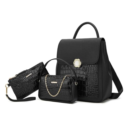 NICOLE & DORIS Rucksack Damen Klein Elegant Cityrucksack 3 in 1 Rucksack und Handtasche Mini Rücksack für Mädchen Lackleder Daypack Tagesrucksack Schwarz von NICOLE & DORIS