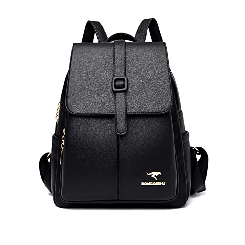 NICOLE & DORIS Rucksack Damen Klein Handtasche Rucksack Anti Diebstahl Wasserdichter Rucksäcke PU Leder Schulrucksack Cityrucksack Daypack für Reisen Freizeit Arbeit Tiefschwarz von NICOLE & DORIS