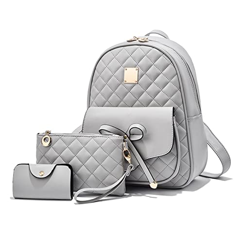 NICOLE & DORIS Rucksack Damen Klein Rucksack und Handtasche 3-Teiliges Set Rucksack Für Mädchen Niedlich PU Leder Daypack Cityrucksack Schultasche wasserdichte Reiserucksack Grau von NICOLE & DORIS