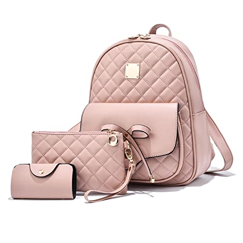NICOLE & DORIS Rucksack Damen Klein Rucksack und Handtasche 3-Teiliges Set Rucksack Für Mädchen Niedlich PU Leder Daypack Cityrucksack Schultasche wasserdichte Reiserucksack Rosa von NICOLE & DORIS