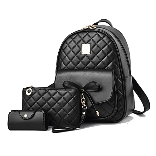 NICOLE & DORIS Rucksack Damen Klein Rucksack und Handtasche 3-Teiliges Set Rucksack Für Mädchen Niedlich PU Leder Daypack Cityrucksack Schultasche wasserdichte Reiserucksack Schwarz von NICOLE & DORIS