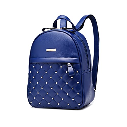 NICOLE & DORIS Rucksack Damen Leder Rucksäcke Kleine Casual Daypack Modern Damenrucksack wasserdichte Schulrucksack für Mädchen Reise Tagesrucksack mit Nieten Dunkelblau von NICOLE & DORIS