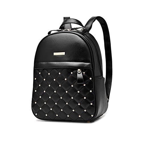 NICOLE & DORIS Rucksack Damen Leder Rucksäcke Kleine Casual Daypack Modern Damenrucksack wasserdichte Schulrucksack für Mädchen Reise Tagesrucksack mit Nieten Schwarz von NICOLE & DORIS