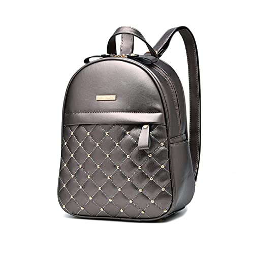 NICOLE & DORIS Rucksack Damen Leder Rucksäcke Kleine Casual Daypack Modern Damenrucksack wasserdichte Schulrucksack für Mädchen Reise Tagesrucksack mit Nieten Silber Grau von NICOLE & DORIS