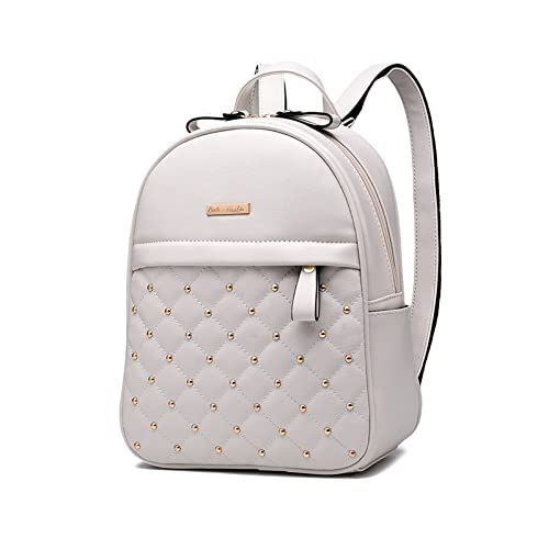 NICOLE & DORIS Rucksack Damen Leder Rucksäcke Kleine Casual Daypack Modern Damenrucksack wasserdichte Schulrucksack für Mädchen Reise Tagesrucksack mit Nieten Weiß von NICOLE & DORIS