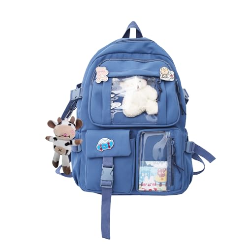 NICOLE & DORIS Rucksack Damen Niedlicher Schulrucksack Daypack Kawaii Rucksack Reise mit Mehreren Taschen und Plüschpuppen College Backpack für Mädchen Blau von NICOLE & DORIS