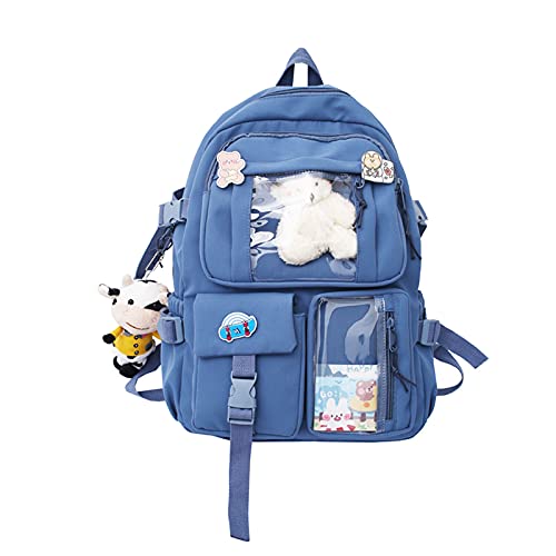 NICOLE & DORIS Rucksack Damen Niedlicher Schulrucksack Daypack Kawaii Rucksack Reise mit Mehreren Taschen und Plüschpuppen College Rucksack für Mädchen Blau von NICOLE & DORIS