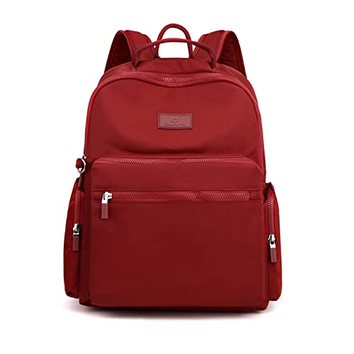 NICOLE & DORIS Rucksack Einfach Damen Leichter Rucksack Wasserdichte Nylon Rucksack mit Mehreren Taschen Frauen Freizeitrucksack Schultertaschen Reise Rucksack Burgunderrot von NICOLE & DORIS