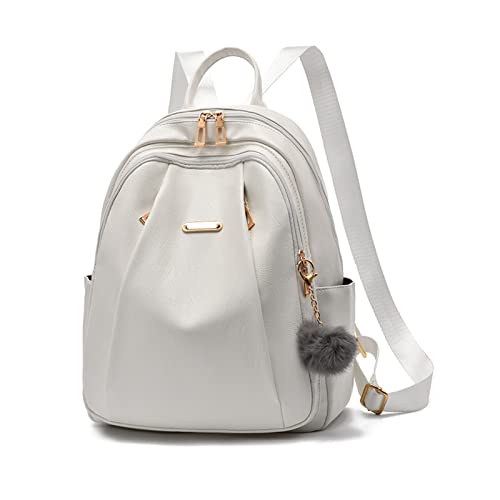 NICOLE & DORIS Rucksack Frauen Modern Rucksack Damen Groß Anti Diebstahl Rucksäcke PU Leder Wasserdichter Schulrucksack Cityrucksack Daypack für Reisen Freizeit Arbeit Weiß von NICOLE & DORIS