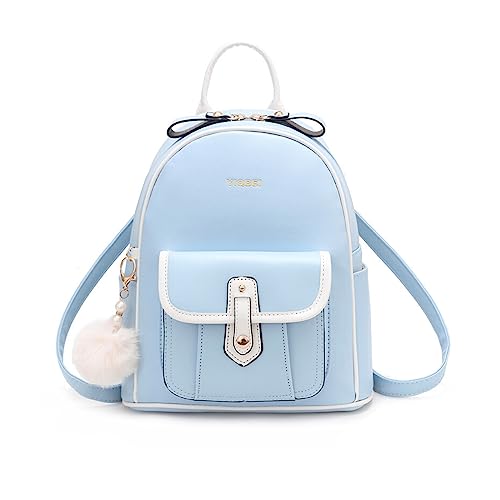 NICOLE & DORIS Rucksack Klein Damen Süß Rucksack PU Leder Mini Rucksäcke Mädchen Schultaschen Daypack Cityrucksack Rucksack mit Bommel Blau von NICOLE & DORIS