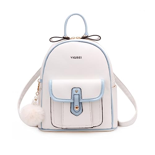 NICOLE & DORIS Rucksack Klein Damen Süß Rucksack PU Leder Mini Rucksäcke Mädchen Schultaschen Daypack Cityrucksack Rucksack mit Bommel Weiß von NICOLE & DORIS