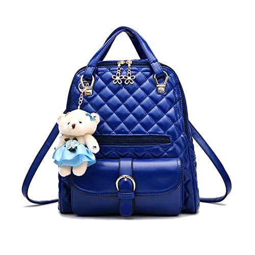 NICOLE & DORIS Rucksack für Frauen Mini Rucksäcke Damen Casual Daypack Weiche Leder Handtasche Modern Cityrucksack Niedlich Tagesrucksack mit Bär-Anhänger Blau von NICOLE & DORIS