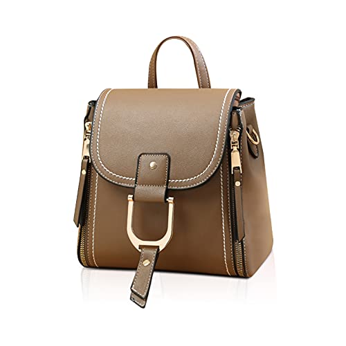 NICOLE & DORIS Rucksackhandtaschen Damen Rucksack Klein PU Leder Daypack Damen Mini Rucksack Mode Wasserdicht Frauen Reise Rucksack Handtasche Tagesrucksack für Mädchen Cityrucksack Khaki von NICOLE & DORIS