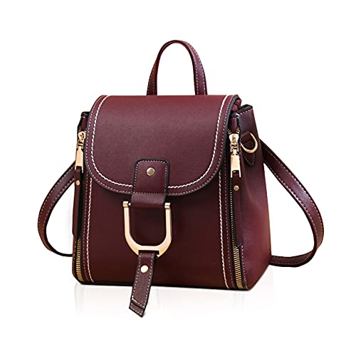 NICOLE & DORIS Rucksackhandtaschen Damen Rucksack Klein PU Leder Daypack Damen Mini Rucksack Mode Wasserdicht Frauen Reise Rucksack Handtasche Tagesrucksack für Mädchen Cityrucksack Rotwein von NICOLE & DORIS