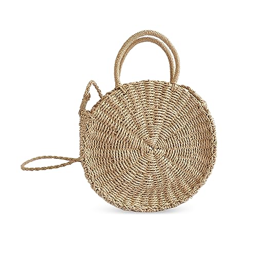 NICOLE & DORIS Runde Umhängetasche Damen Stroh Strandtasche Handtasche Sommer Strand Tasche Handgewebte Schultertasche mit Reißverschluss Khaki NICOLE & DORIS Runde Umhängetasche Damen Stroh Strandtasche Handtasche Sommer Strand Tasche Handgewebte Schultertasche mit Reißverschluss Khaki von NICOLE & DORIS
