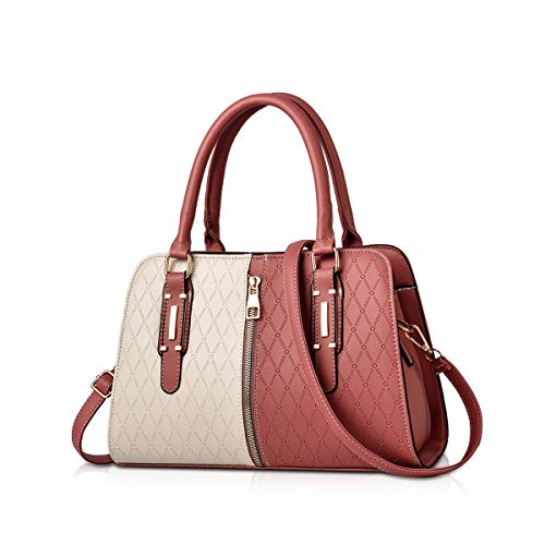 NICOLE & DORIS Schultertasche Damen Mode PU Leder Schick Shopper Handtasche Umhängetasche Tote Handtaschen mit Quasten rot von NICOLE & DORIS
