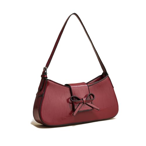 NICOLE & DORIS Schultertaschen für Damen Kleine Handtasche Retro Umhängetaschen PU Leder Unterarmtasche Schicke Henkeltasche Clutch Abendtasche Handytasche Burgunderrot von NICOLE & DORIS