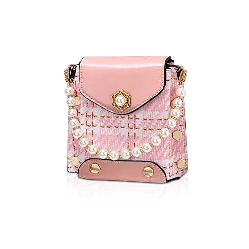 NICOLE & DORIS Süße Handtaschen Damen Handytaschen Klein Umhängetasche PU Leder Mini Schultertasche Mädchen Geldbörse Crossbody Bag Satchel Handtasche mit Perle Rosa von NICOLE & DORIS