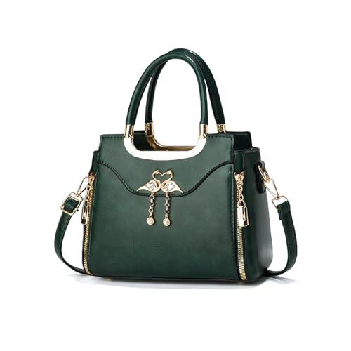 NICOLE & DORIS Tasche Damen Klein Elegant Handtaschen Umhängetasche PU Leder Schultertaschen Designer Handtasche mit Anhänger Henkeltasche Grün von NICOLE & DORIS