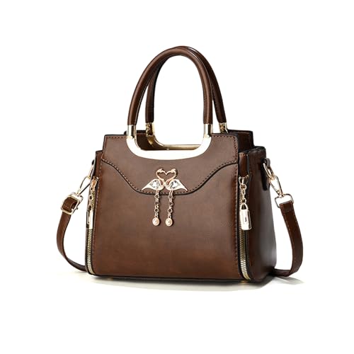 NICOLE & DORIS Tasche Damen Klein Elegant Handtaschen Umhängetasche PU Leder Schultertaschen Designer Handtasche mit Anhänger Henkeltasche Kaffee von NICOLE & DORIS