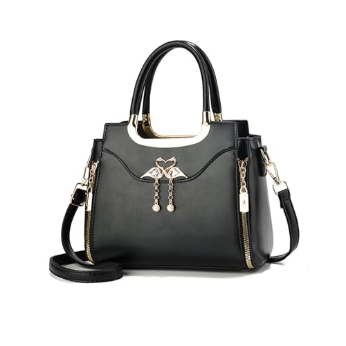 NICOLE & DORIS Tasche Damen Klein Elegant Handtaschen Umhängetasche PU Leder Schultertaschen Designer Handtasche mit Anhänger Henkeltasche Schwarz von NICOLE & DORIS