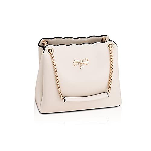 NICOLE & DORIS Tasche Frauen Klein Umhängetasche Damen Handtaschen Elegante Crossbody Bag Damen Handytasche PU Leder Schultertasche mit Kette Nicht-Gerade Weiss von NICOLE & DORIS