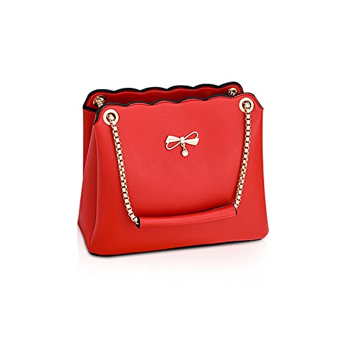 NICOLE & DORIS Tasche Frauen Klein Umhängetasche Damen Handtaschen Elegante Crossbody Bag Damen Handytasche PU Leder Schultertasche mit Kette Rot von NICOLE & DORIS