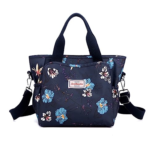 NICOLE & DORIS Tote Tasche Damen Große Handtasche Shopper Tasche Leichte Schultertasche Umhängetasche Reisetasche Arbeitstasche Henkeltasche mit Blumenmuster Blaue Blumen von NICOLE & DORIS