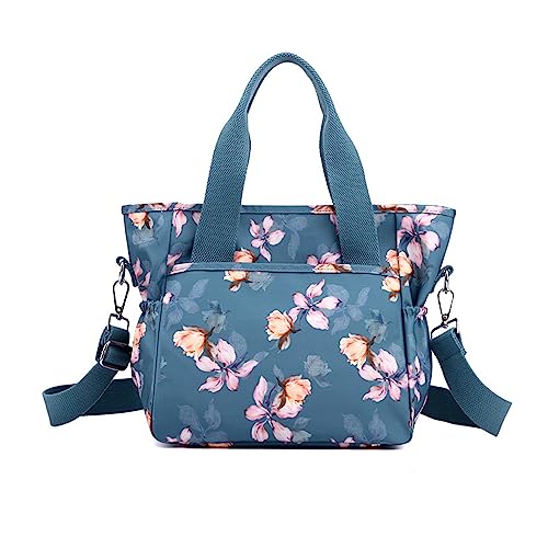 NICOLE & DORIS Tote Tasche Damen Große Handtasche Shopper Tasche Leichte Schultertasche Umhängetasche Reisetasche Arbeitstasche Henkeltasche mit Blumenmuster Dunkelblaue Blume von NICOLE & DORIS