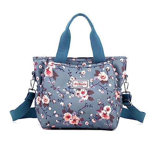 NICOLE & DORIS Tote Tasche Damen Große Handtasche Shopper Tasche Leichte Schultertasche Umhängetasche Reisetasche Arbeitstasche Henkeltasche mit Blumenmuster Hellblaue Blume von NICOLE & DORIS