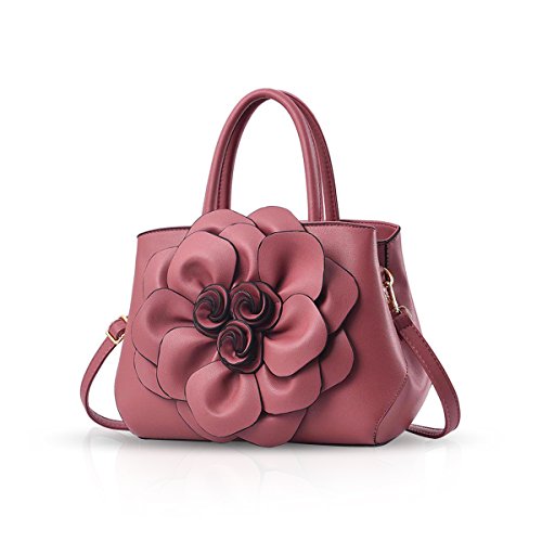 NICOLE & DORIS Handtaschen Damen Klein Elegante Damen Schultertaschen PU Leder Designer Umhängetasche Blumenhandtasche Rosa von NICOLE & DORIS