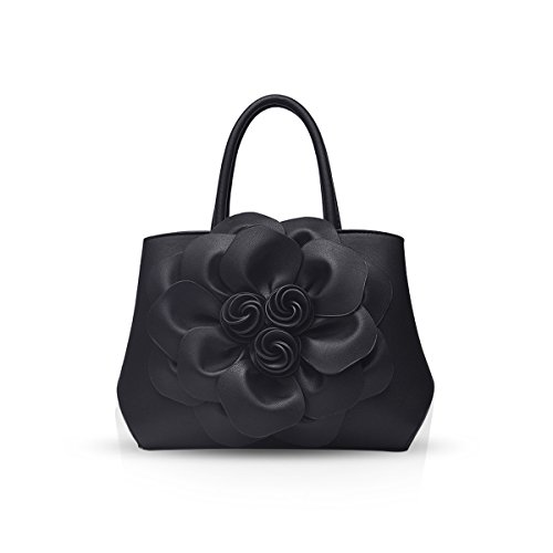 NICOLE & DORIS Handtaschen Damen Klein Elegante Damen Schultertaschen PU Leder Designer Umhängetasche Blumenhandtasche Schwarz von NICOLE & DORIS