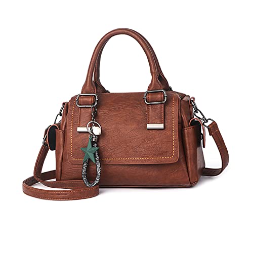 NICOLE & DORIS Umhängetasche Damen Handtaschen Klein Tasche Multi Pocket Frauen Schultertasche Retro Leder Henkeltasche Crossbody Bag Handytaschen Geldbörse mit Anhänger Braun von NICOLE & DORIS